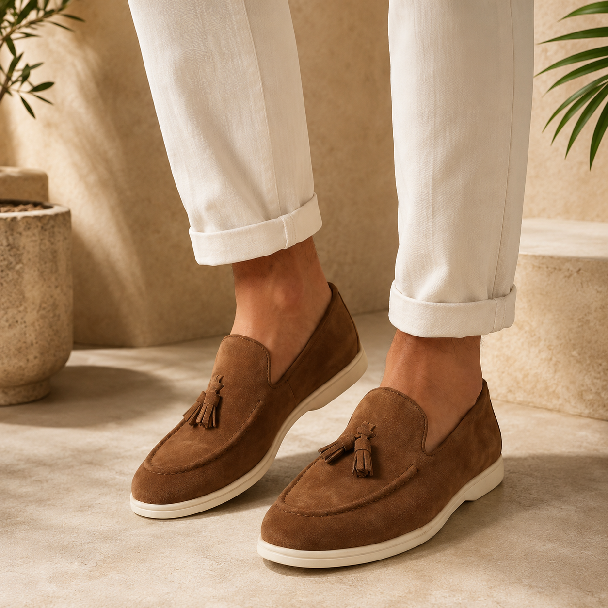 Mocasines Borlas Hombre Ante