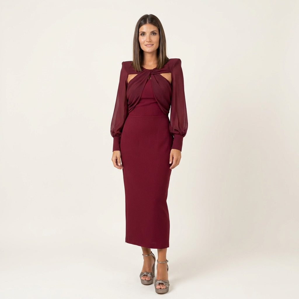 Vestido Midi Cruzado Mujer