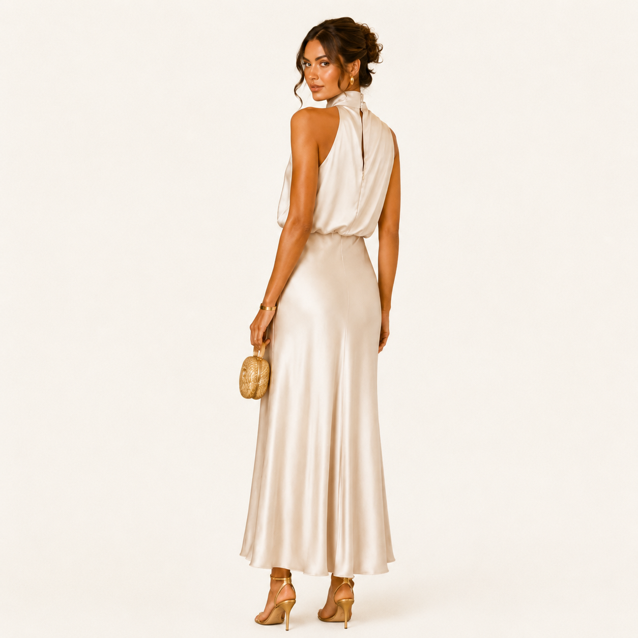 Vestido Maxi Satén Halter
