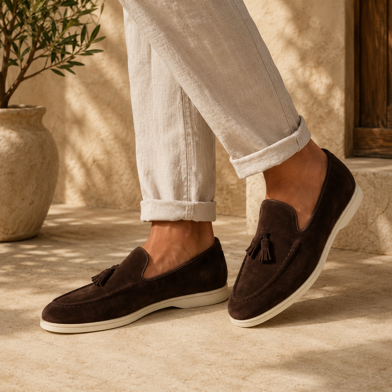 Mocasines Borlas Hombre Ante