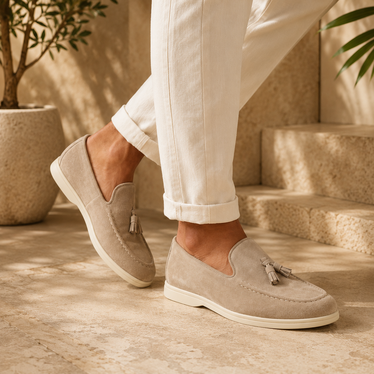 Mocasines Borlas Hombre Ante
