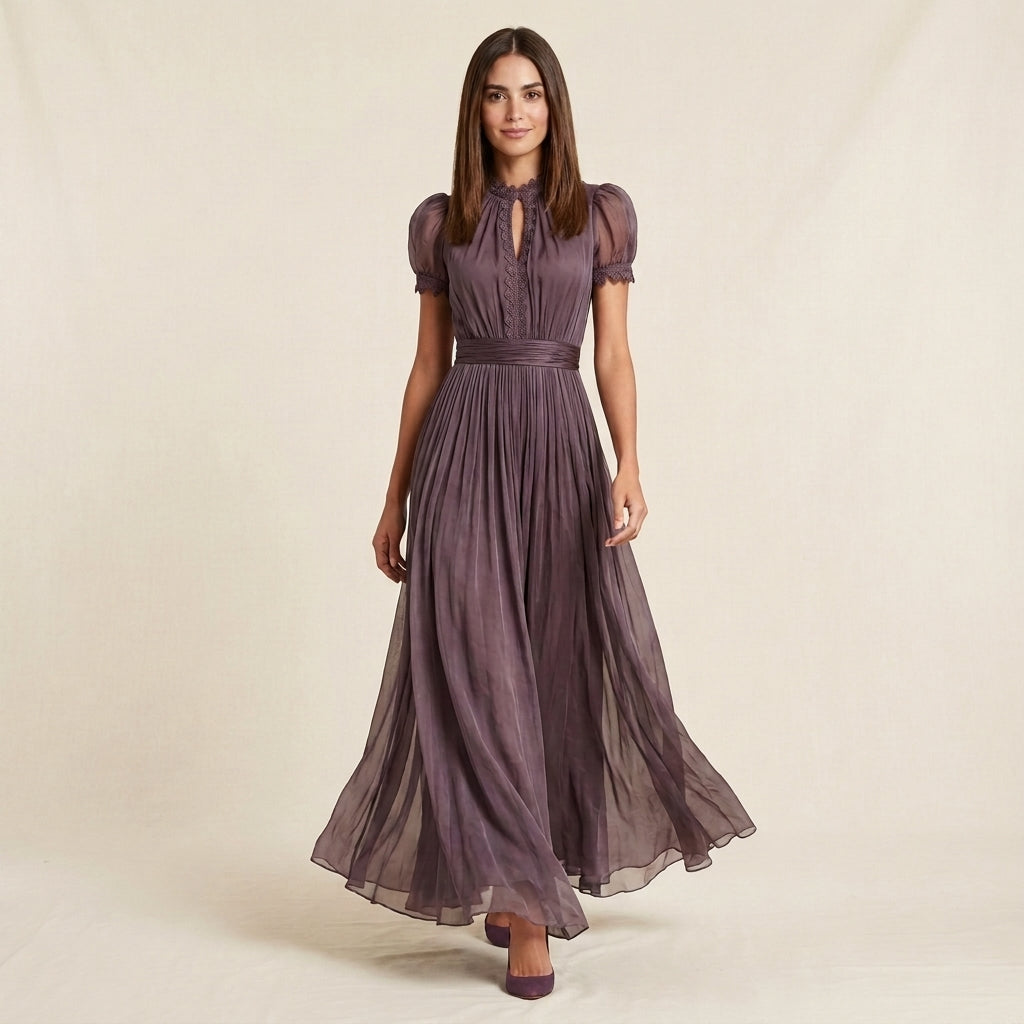 Vestido Maxi Chifón Encaje