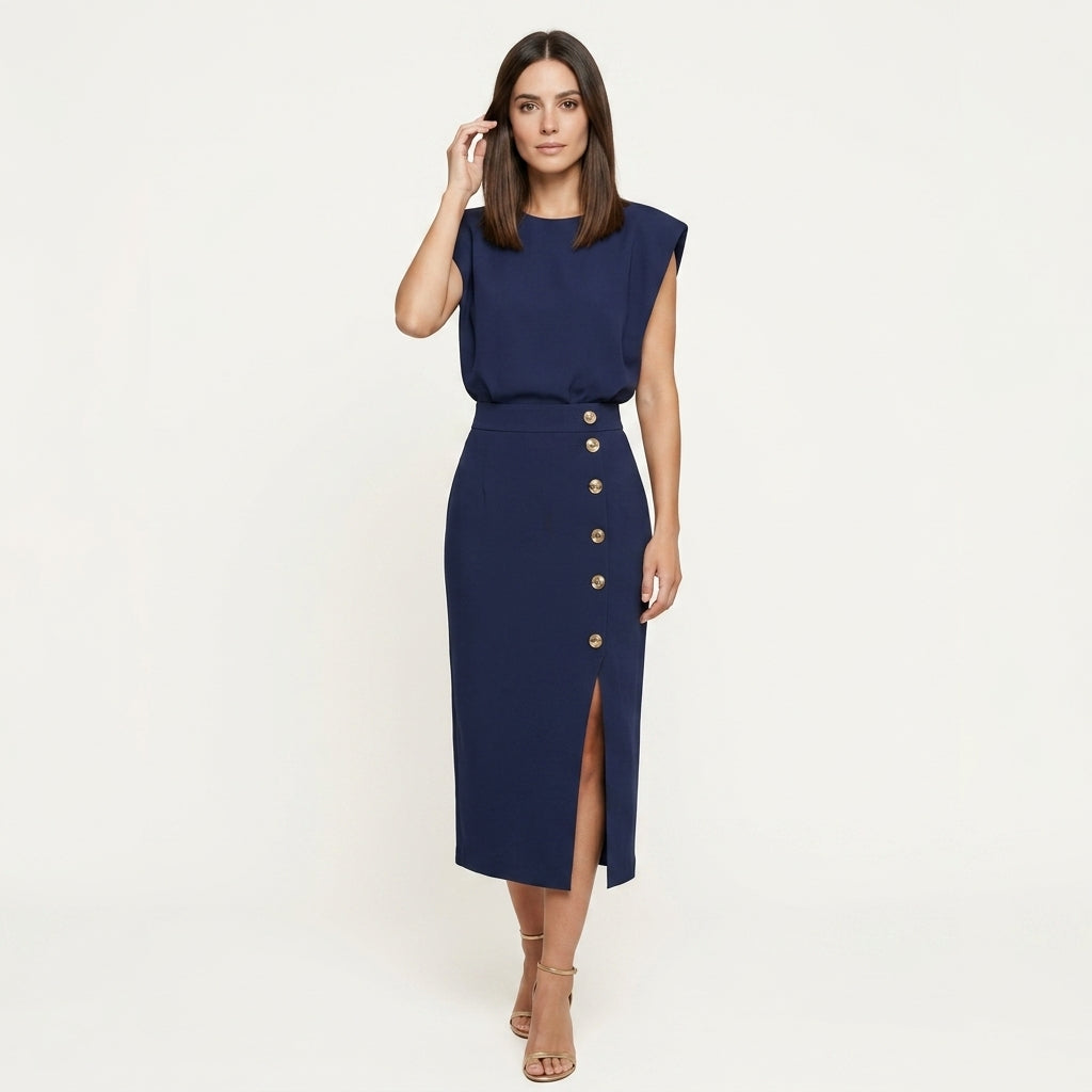 Vestido Midi Estructurado Crepé