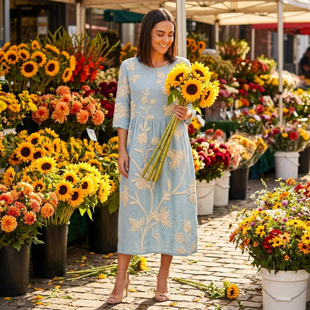 Vestido Midi Bordado Elegante